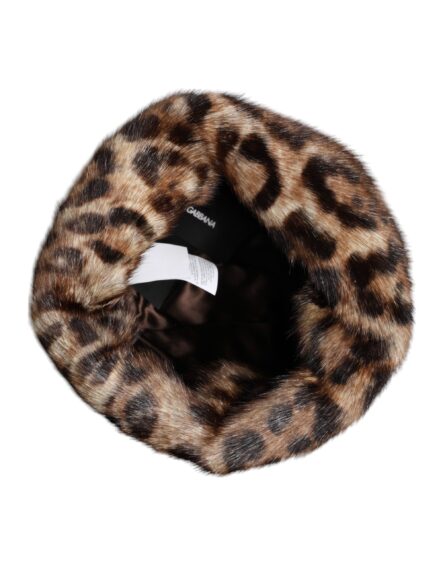 Brown Leopard Faux Fur Women Bucket Hat - Image 5