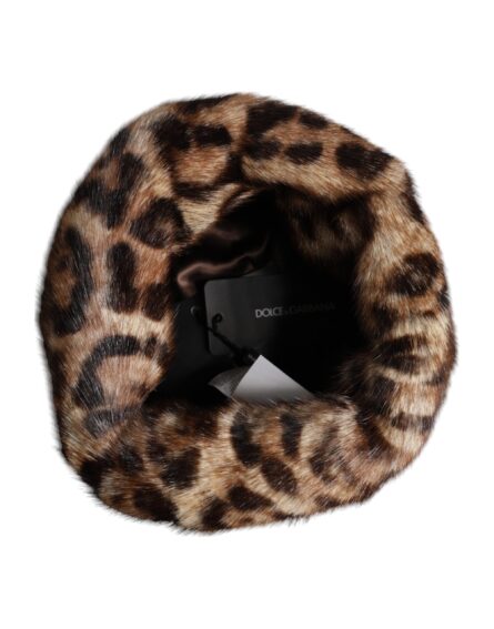 Brown Leopard Faux Fur Women Bucket Hat - Image 6