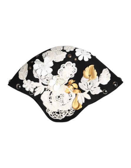 Black Wool White Floral Gold Leaf Cloche Hat - Image 5