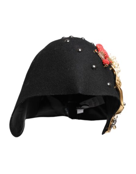 Black Wool Multicolor Embellished Cloche Hat - Image 3