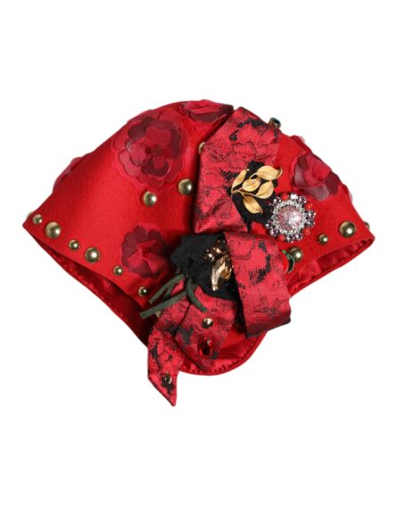 Red Crystal Gold Roses Brooch Embellished Hat - Image 5