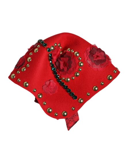 Red Crystal Gold Roses Brooch Embellished Hat - Image 6