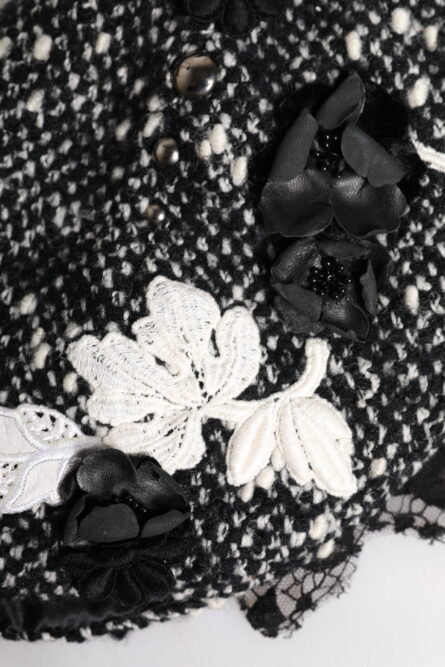 Black Wool White Floral Embellished Cloche Hat - Image 8