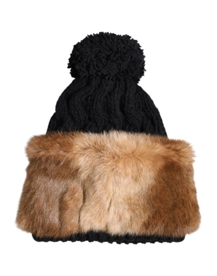 Black Brown Dyed Rabbit Real Fur Winter Beanie Hat - Image 3
