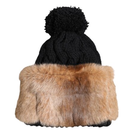 Black Brown Dyed Rabbit Real Fur Winter Beanie Hat - Image 5