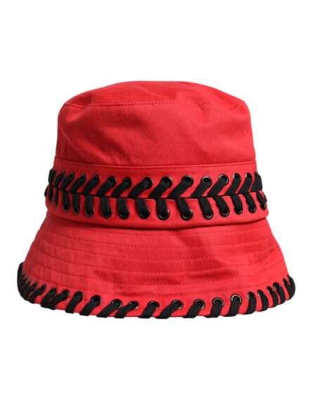 Red Lace Polyester Wide Brim Bucket Hat - Image 3