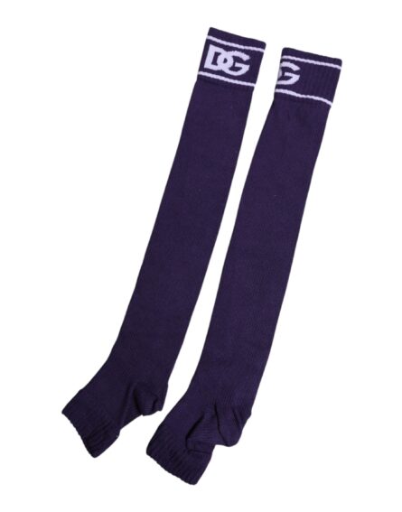 Purple Cotton DG Logo Print Open Toe Socks - Image 4