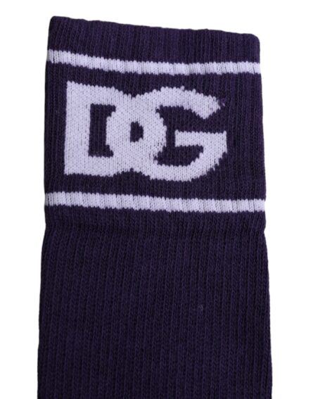Purple Cotton DG Logo Print Open Toe Socks - Image 5