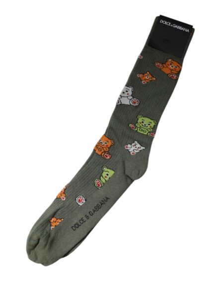 Green Nylon DG Bear Printed Mid Calf Socks - Image 6