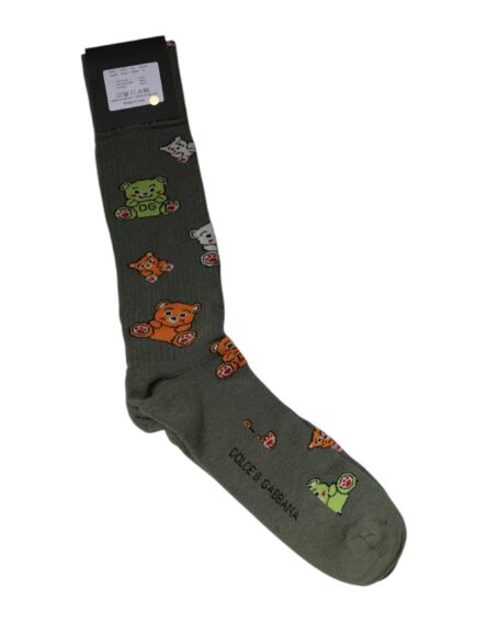Green Nylon DG Bear Printed Mid Calf Socks - Image 7