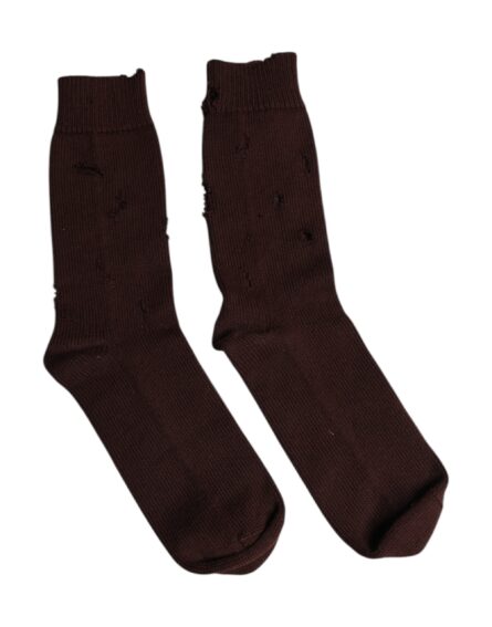 Brown Solid Cotton Stretch Mid Calf Socks - Image 7