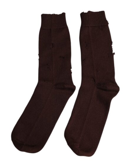 Brown Solid Cotton Stretch Mid Calf Socks - Image 9