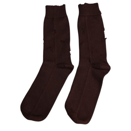 Brown Solid Cotton Stretch Mid Calf Socks - Image 10