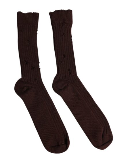Brown Cotton Stretch Over The Calf Socks - Image 7