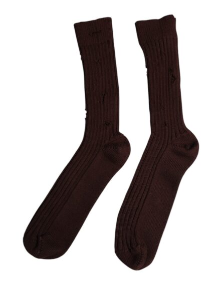 Brown Cotton Stretch Over The Calf Socks - Image 4