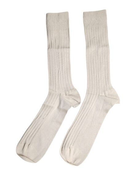 Beige Cotton Stretch Logo Mid Calf Socks - Image 5