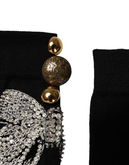Black Knit Floral Crystal Embellishment Socks - Image 4