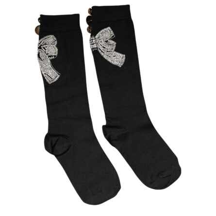 Black Knit Floral Crystal Embellishment Socks - Image 5