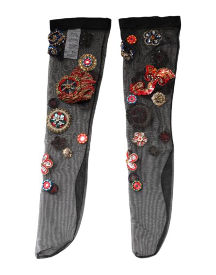 Black Stretch Carretto Crystal Stockings Socks - Image 7