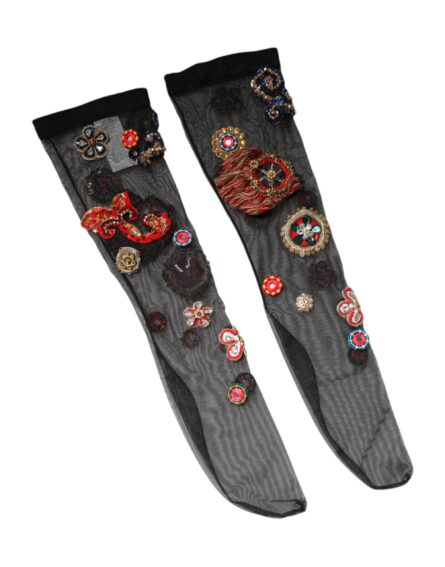 Black Stretch Carretto Crystal Stockings Socks - Image 8