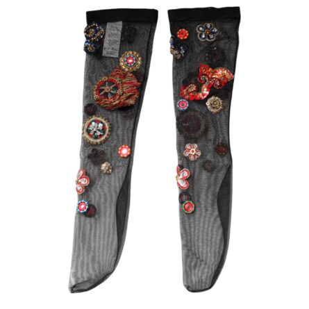Black Stretch Carretto Crystal Stockings Socks - Image 11