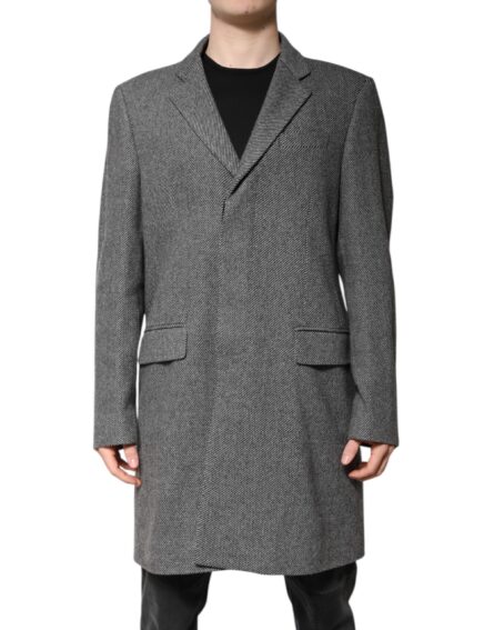 Gray Wool Single Breasted Trench Coat Jacket - Image 6