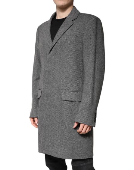 Gray Wool Single Breasted Trench Coat Jacket - Image 8
