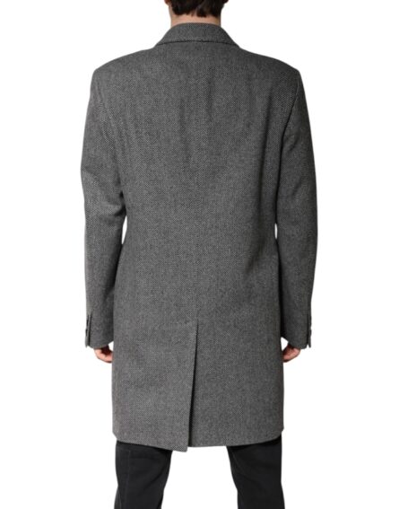 Gray Wool Single Breasted Trench Coat Jacket - Image 9
