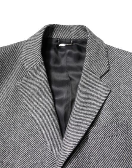 Gray Wool Single Breasted Trench Coat Jacket - Image 10