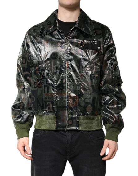 Green DG Logo Print Bomber Full Zip Jacket - Image 8