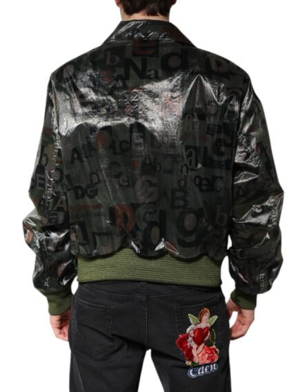 Green DG Logo Print Bomber Full Zip Jacket - Image 4