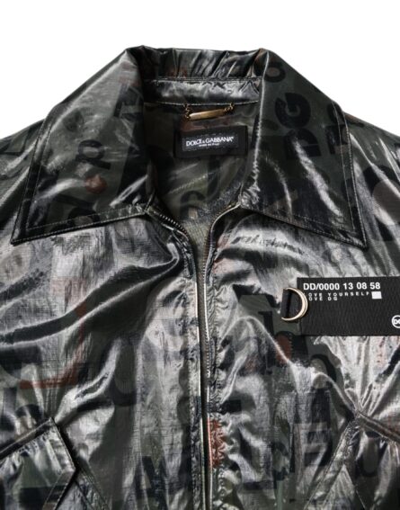 Green DG Logo Print Bomber Full Zip Jacket - Image 5