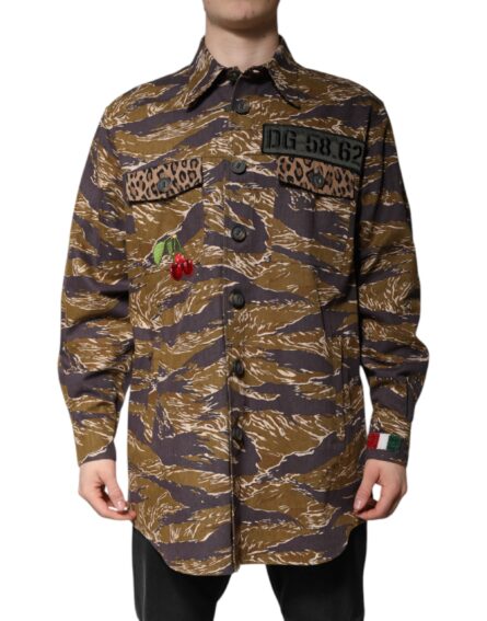 Brown Leopard Cotton Collared Coat Jacket - Image 6