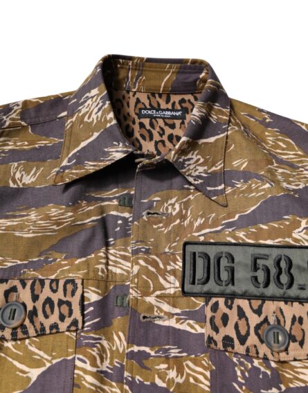 Brown Leopard Cotton Collared Coat Jacket - Image 10