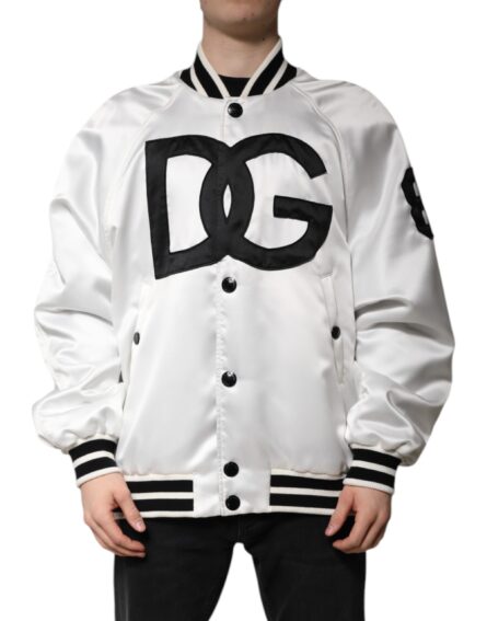 White DG Logo Polyester Jersey Bomber Jacket - Image 2