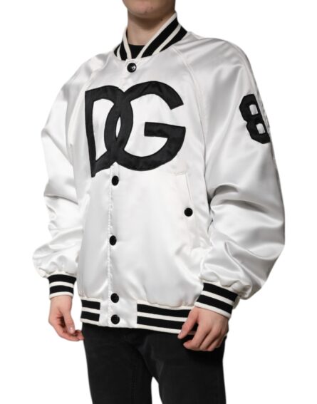 White DG Logo Polyester Jersey Bomber Jacket - Image 9