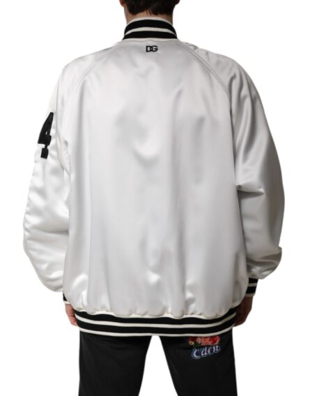 White DG Logo Polyester Jersey Bomber Jacket - Image 4