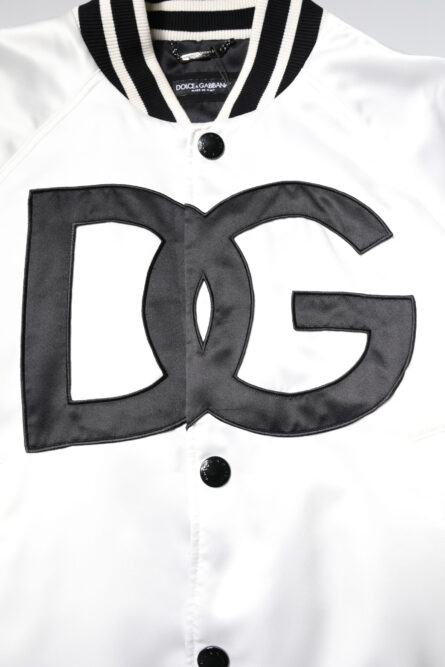 White DG Logo Polyester Jersey Bomber Jacket - Image 6