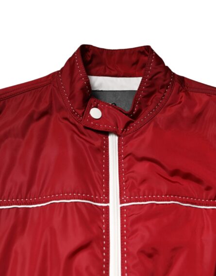 Red White Nylon Full Zip Men Bomber Jacket - Image 5