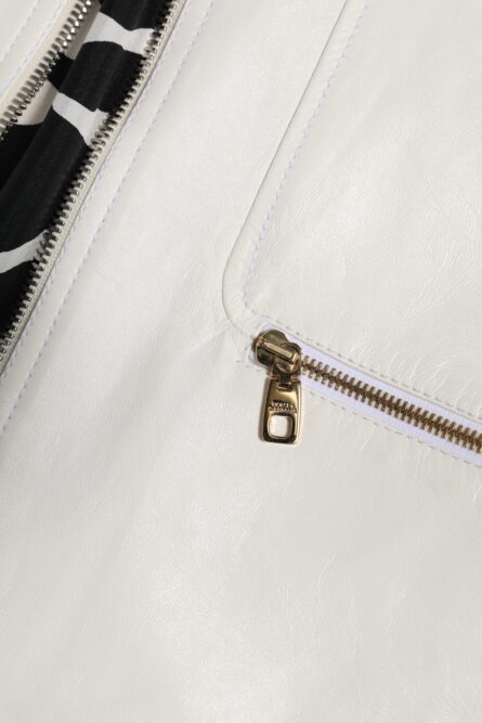 White Collared Full Zip Biker Coat Jacket - Image 7