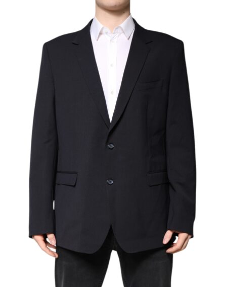 Dark Blue Wool Single Breasted Coat Blazer - Image 2