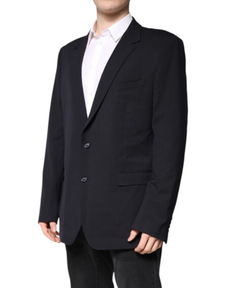 Dark Blue Wool Single Breasted Coat Blazer - Image 3