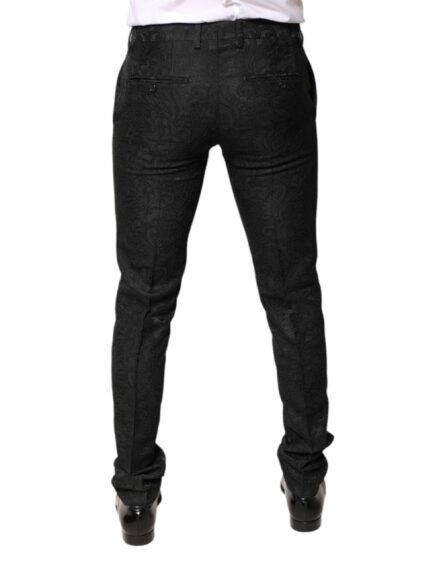 Black Floral Jacquard Mid Waist Dress Pants - Image 3