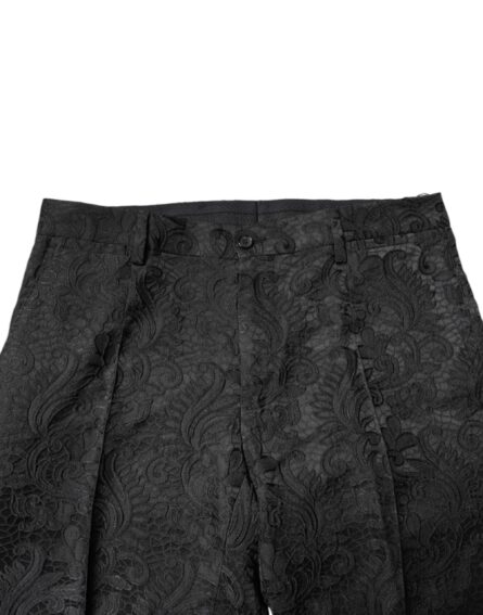 Black Floral Jacquard Mid Waist Dress Pants - Image 4
