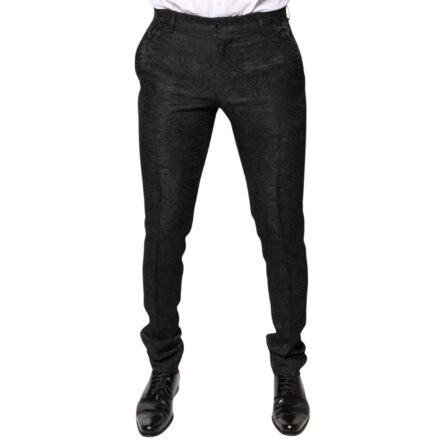 Black Floral Jacquard Mid Waist Dress Pants - Image 5