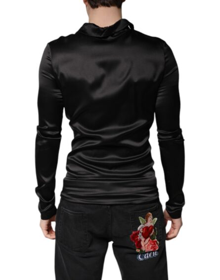 Black Silk Turtleneck Men Pullover Sweater - Image 4