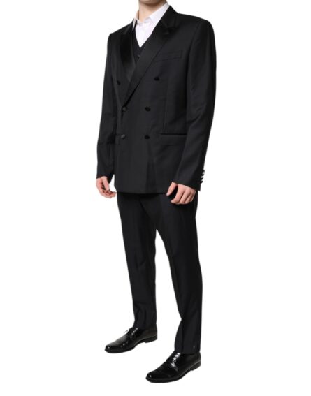 Black Double Breasted Formal 3 Piece Suit - Image 3