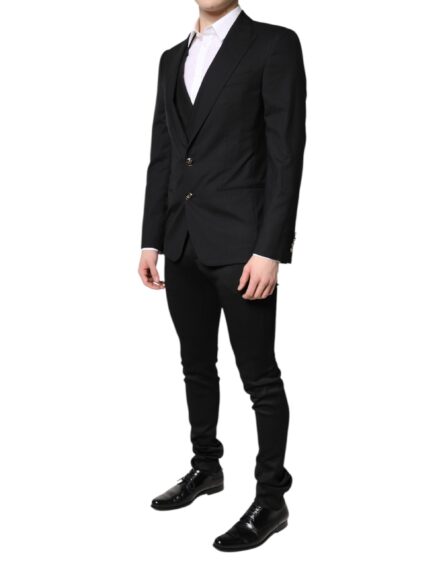 Black Single Breasted Formal Blazer with Vest - Image 3