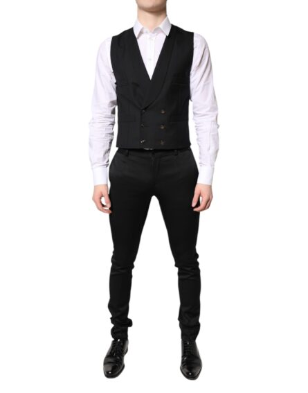 Black Single Breasted Formal Blazer with Vest - Image 5