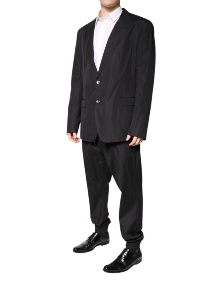 Black Cotton Single Breasted 2 Piece Suit - Image 3